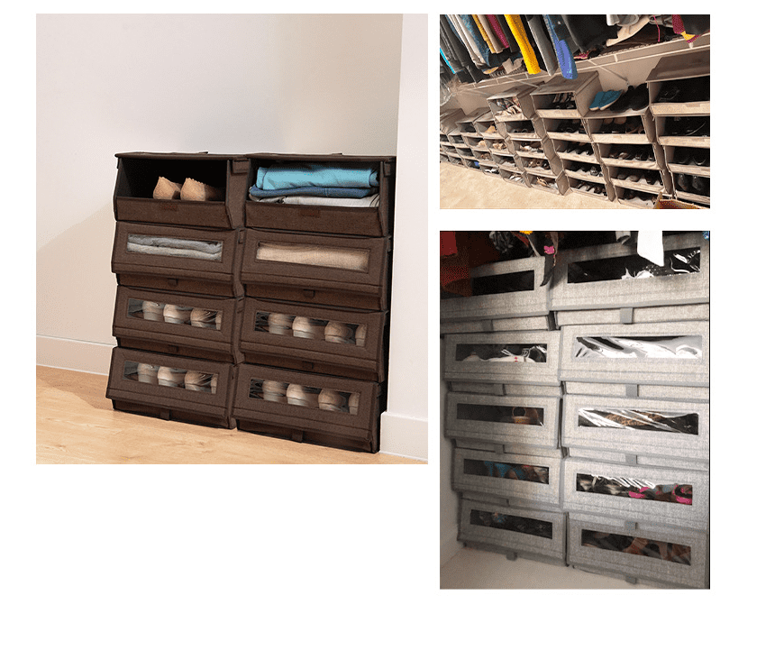 Grey Fabric Stackable Shoes Bin Box Organizer.